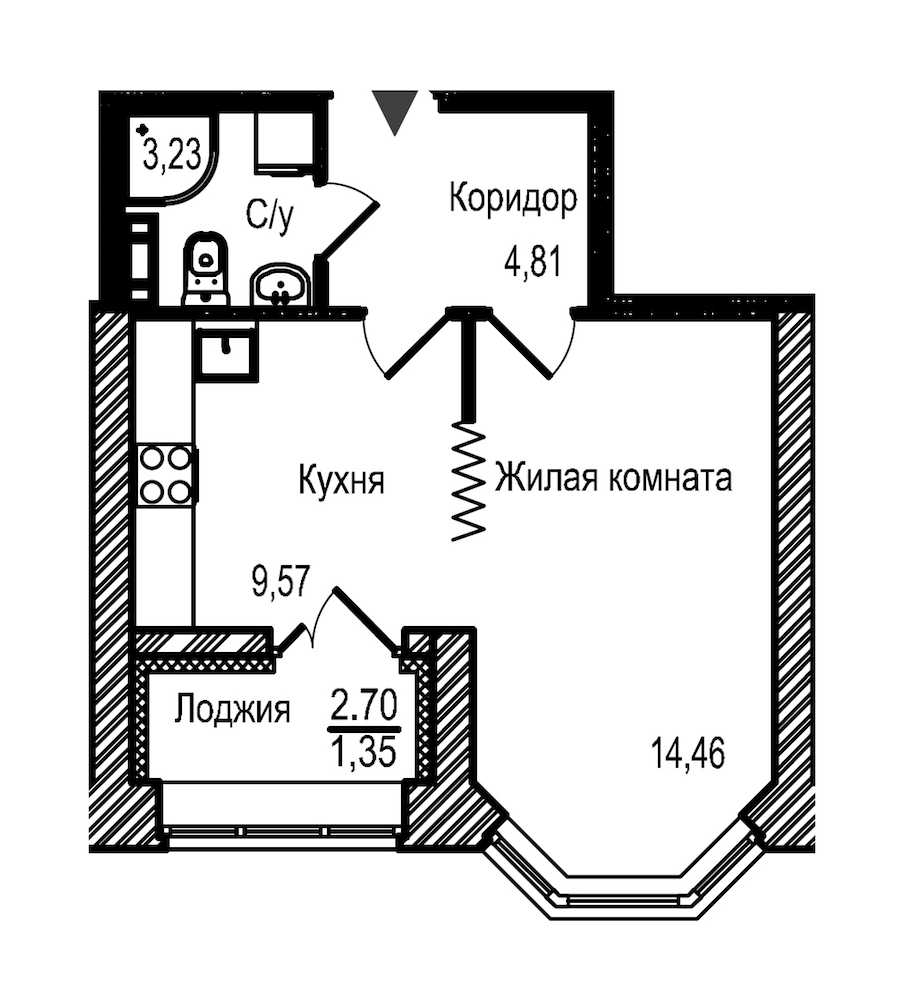 Однокомнатная квартира в : площадь 33.42 м2 , этаж: 6 – купить в Санкт-Петербурге
